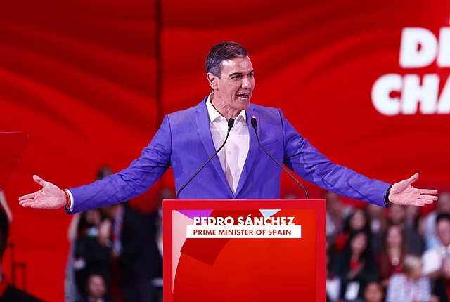 Pedro Sanchez speaking at the Global Progressive Mobilisation in Barcelona