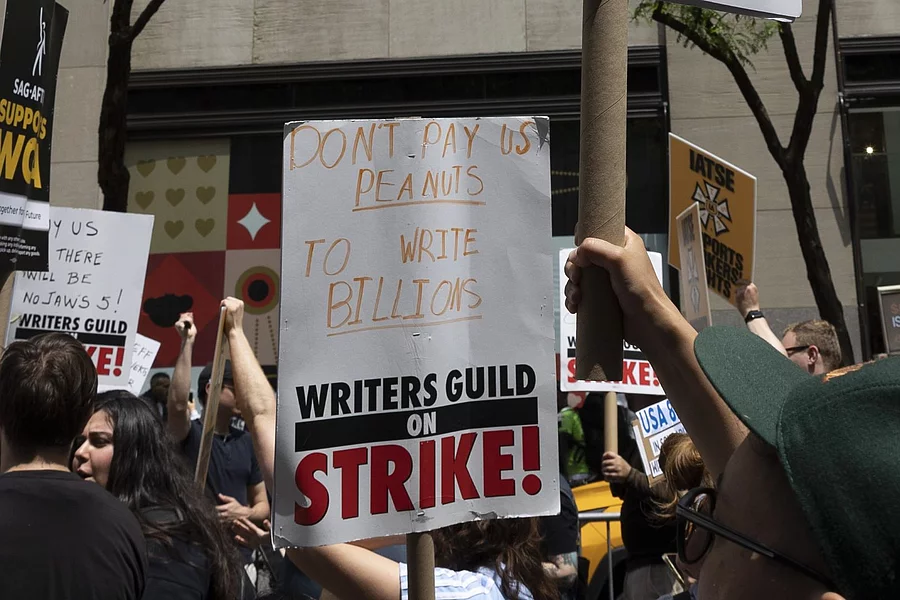 Demonstration of script writers in the US