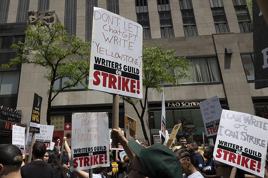 Demonstration of script writers in the US