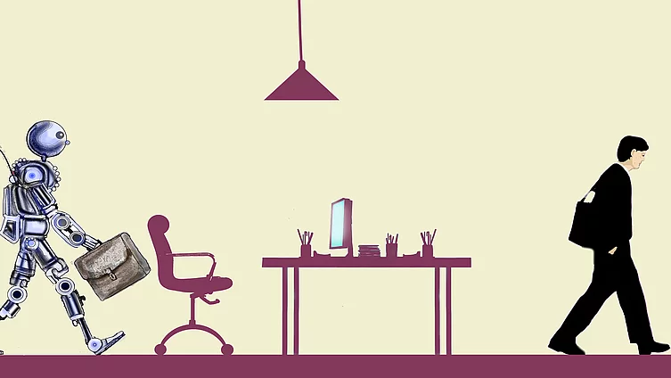 Illustration of robot replacing office worker