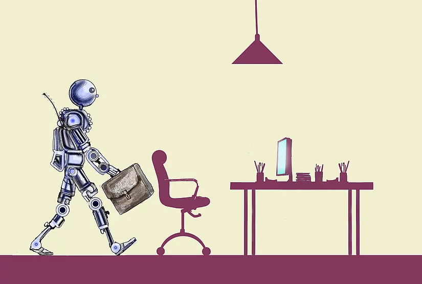 Illustration of robot replacing office worker