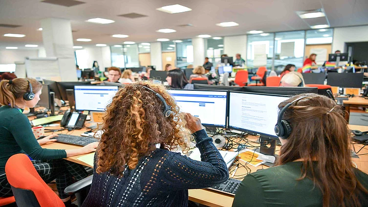 call station with female workers