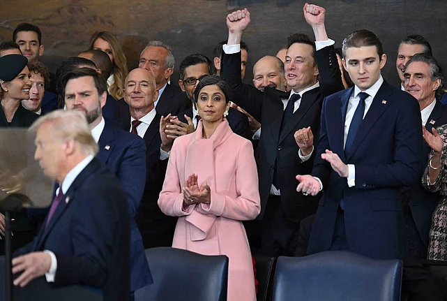 Tesla and SpaceX CEO Elon Musk cheers as US President Donald Trump speaks after being sworn in as the 47th President in the US Capitol Rotunda in Washington, DC, USA, on January 20, 2025. Photo by SAUL LOEB/POOL/ABACAPRESS.COM 