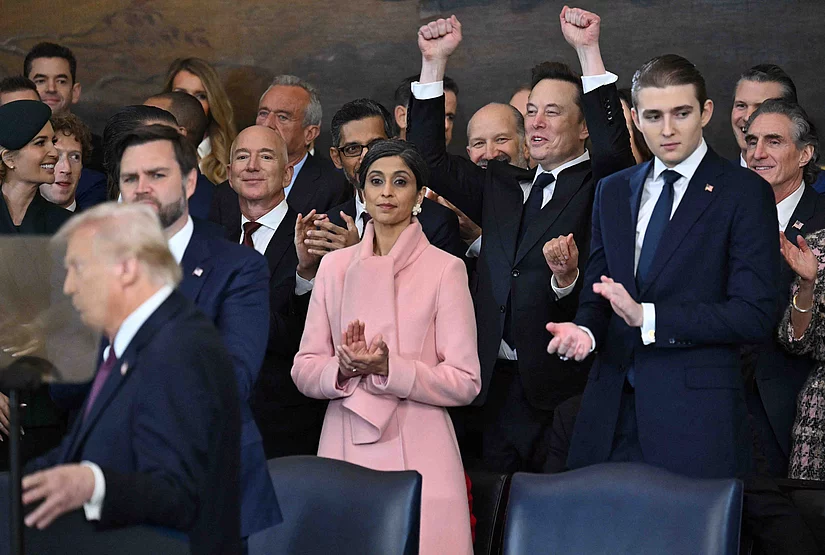 Tesla and SpaceX CEO Elon Musk cheers as US President Donald Trump speaks after being sworn in as the 47th President in the US Capitol Rotunda in Washington, DC, USA, on January 20, 2025. Photo by SAUL LOEB/POOL/ABACAPRESS.COM 