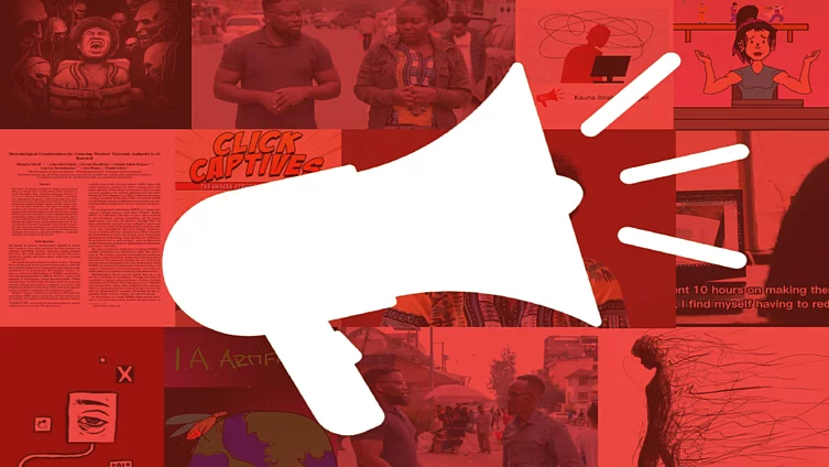 A white megaphone on red background