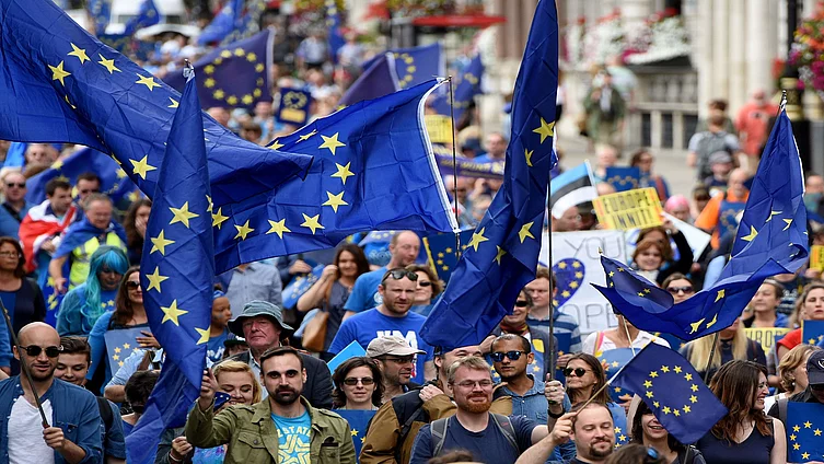 demonstration with EU flags