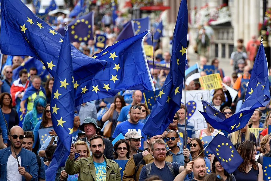 demonstration with EU flags