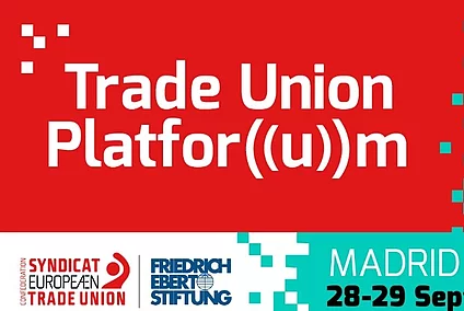 banner of the Trade Union forum in Madrid, September 2023