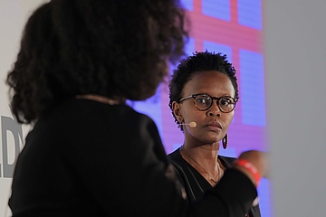 19 January 2020, Bavaria, Munich: (l-r) Omoju Miller (Senior Machine Learning Engineer GitHub) and Juliana Rotich (Founder & CEO Boya Limited) discuss during a panel at DLD Munich Conference 2020, Europe's big innovation conference, Alte Kongresshalle, Munich, January 18-20, 2020 Picture Alliance for DLD / Hubert Burda Media 